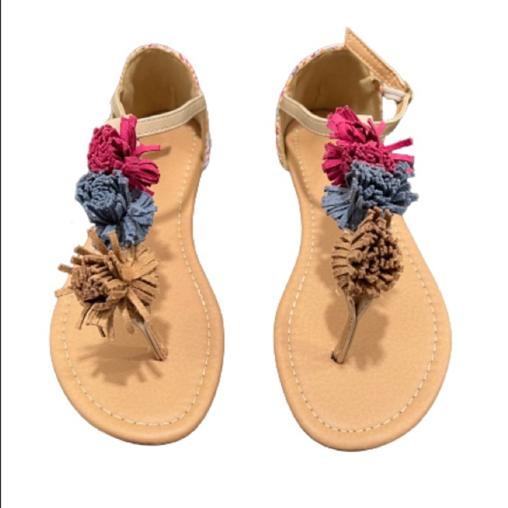 Wild Diva Lounge Livia-126 Mixed Media Pom Pom Tribal Sandal T-Strap Siz…